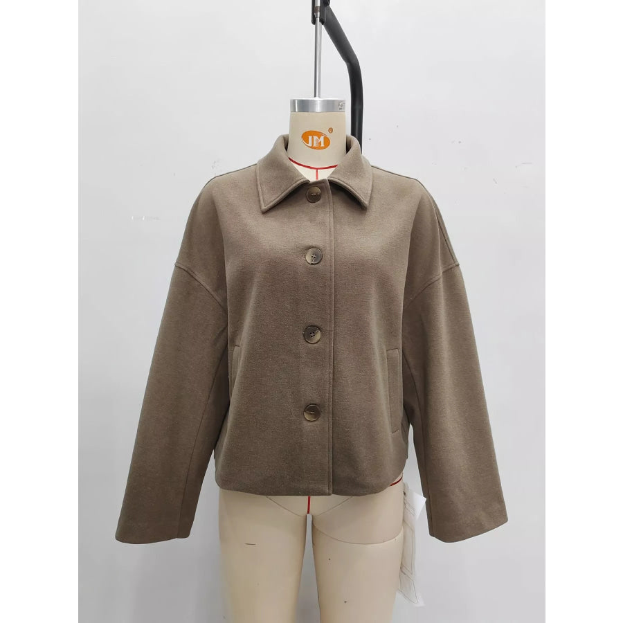 Button Up Dropped Shoulder Cropped Outerwear Apparel and Accessories
