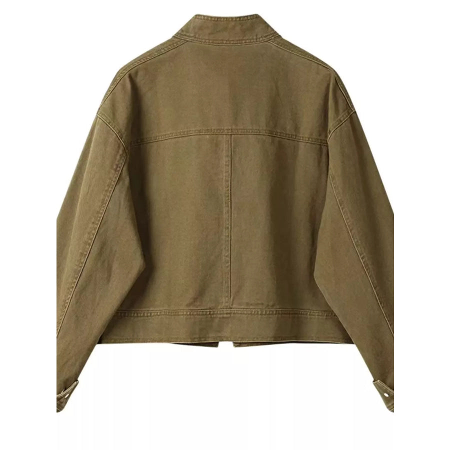 Button Up Dropped Shoulder Denim Jacket Apparel and Accessories