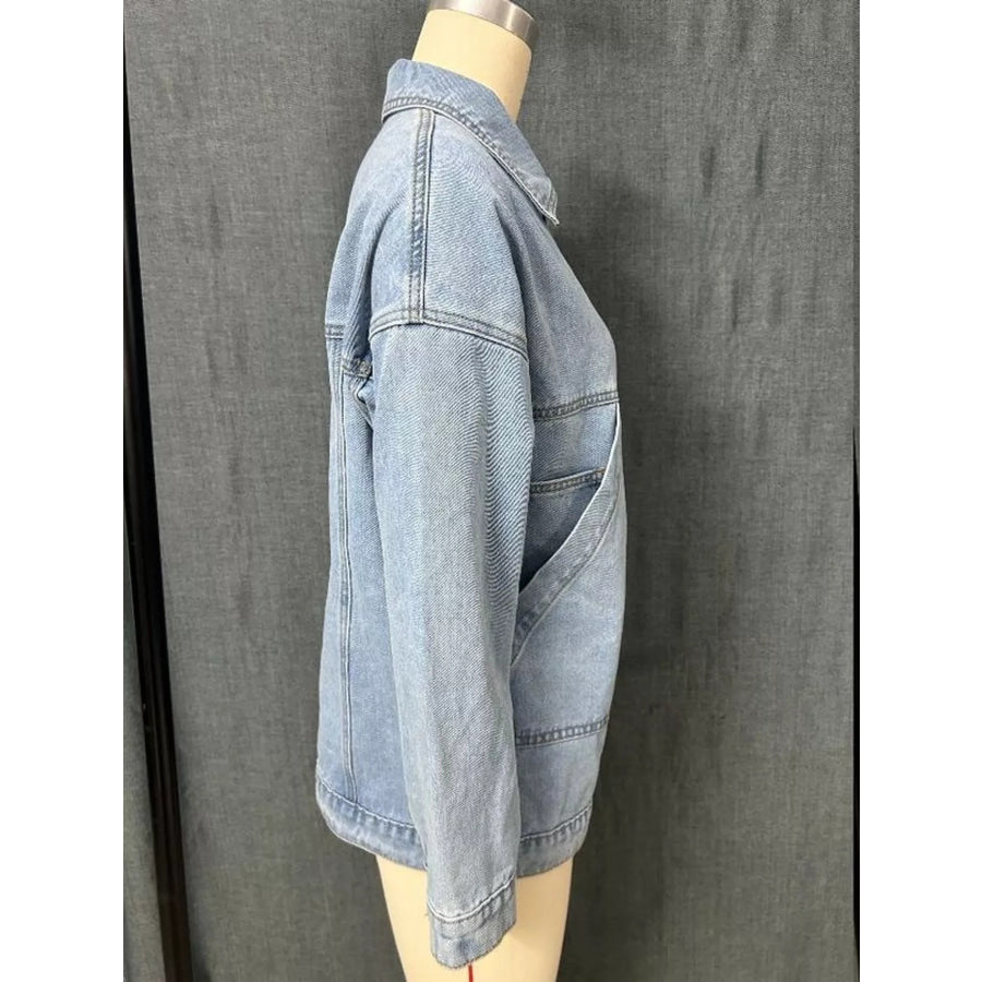 Button Up Dropped Shoulder Denim Jacket Apparel and Accessories