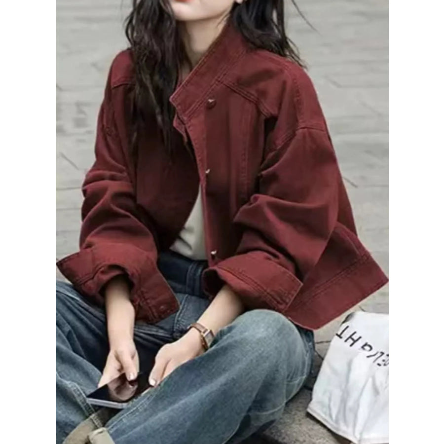 Button Up Dropped Shoulder Denim Jacket Apparel and Accessories