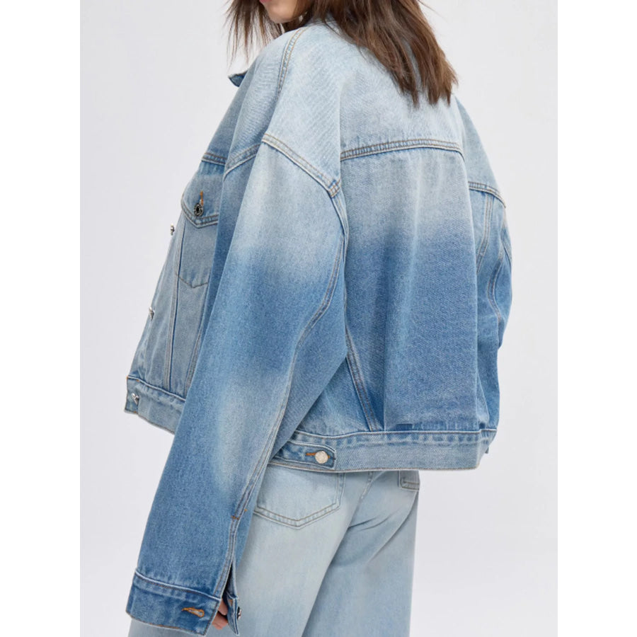 Button Up Dropped Shoulder Denim Jacket Apparel and Accessories