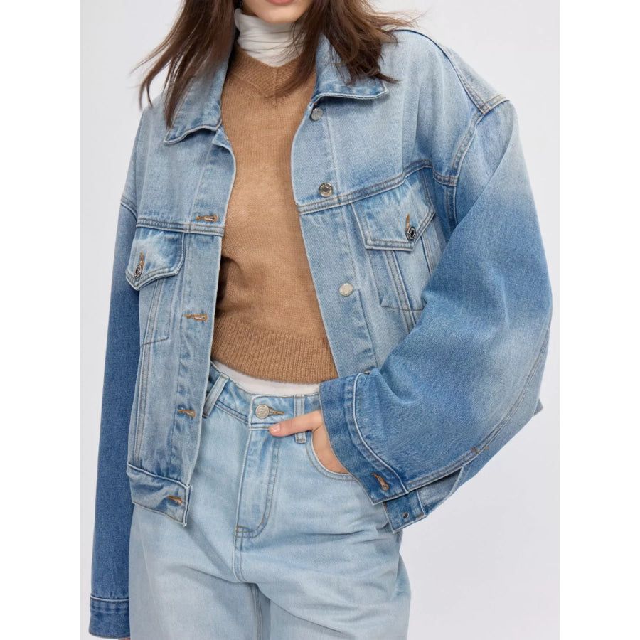 Button Up Dropped Shoulder Denim Jacket Apparel and Accessories