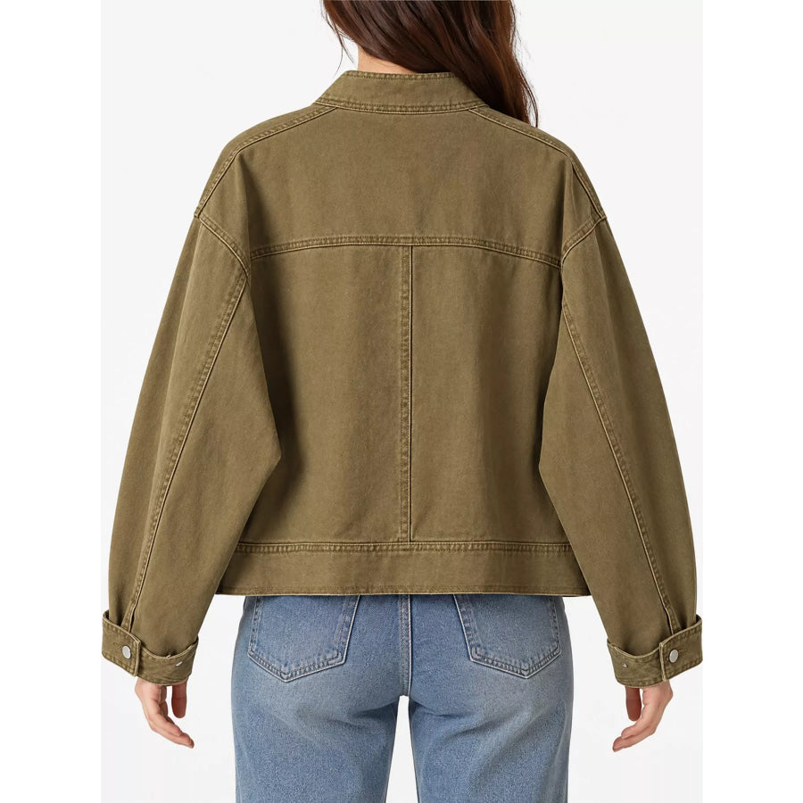 Button Up Dropped Shoulder Denim Jacket Apparel and Accessories