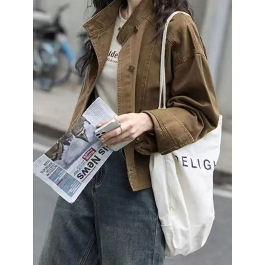 Button Up Dropped Shoulder Denim Jacket Apparel and Accessories