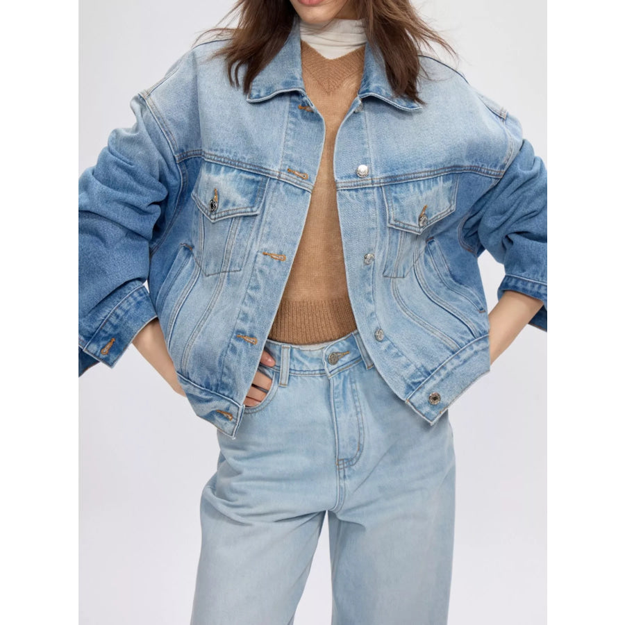 Button Up Dropped Shoulder Denim Jacket Apparel and Accessories
