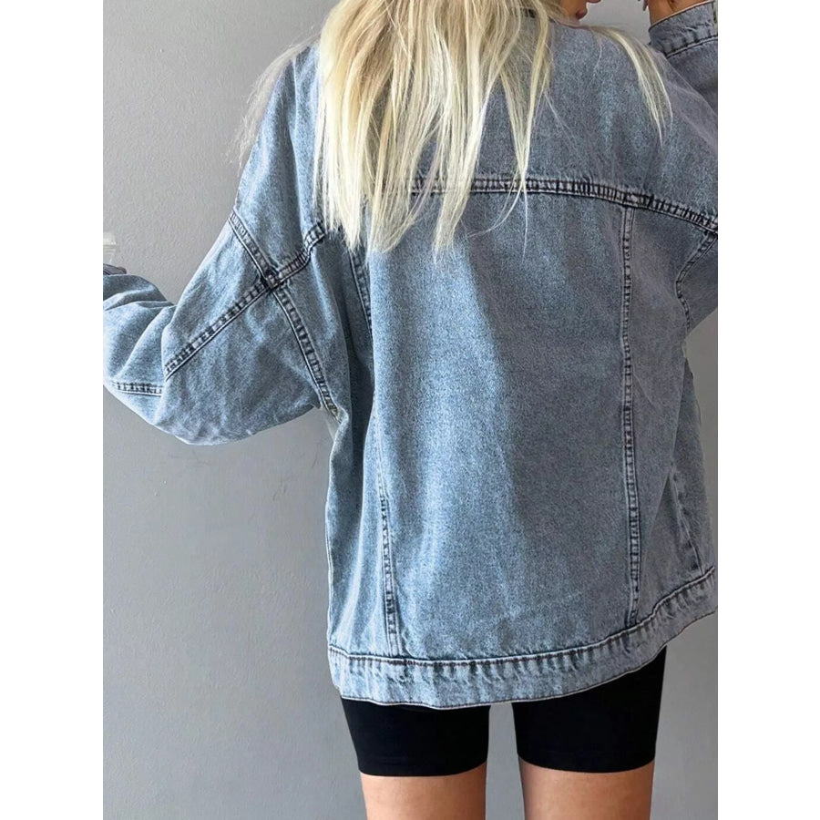 Button Up Dropped Shoulder Denim Jacket Apparel and Accessories