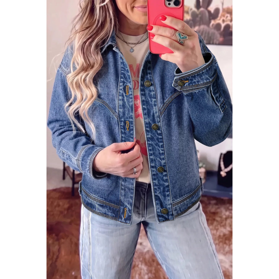 Button Up Dropped Shoulder Denim Jacket Medium / S Apparel and Accessories