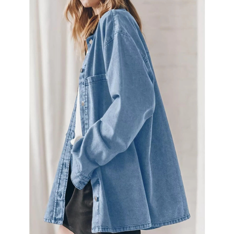 Button Up Dropped Shoulder Denim Shacket Apparel and Accessories