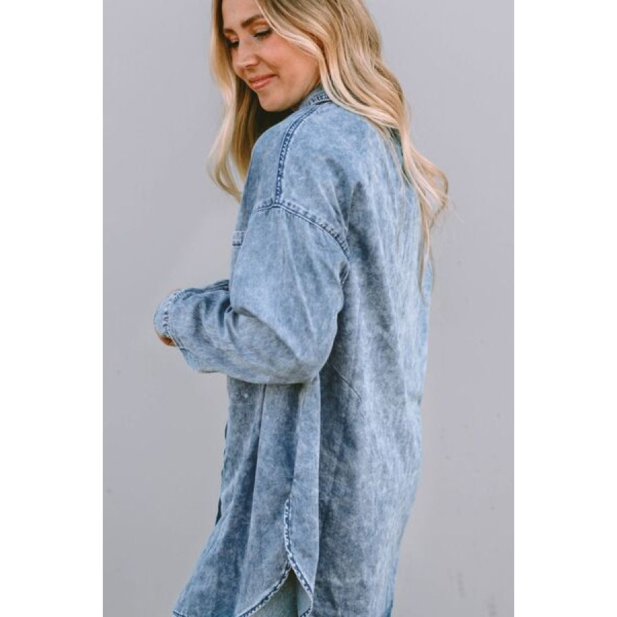 Button Up Dropped Shoulder Denim Top Clothing