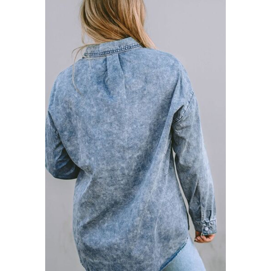 Button Up Dropped Shoulder Denim Top Clothing