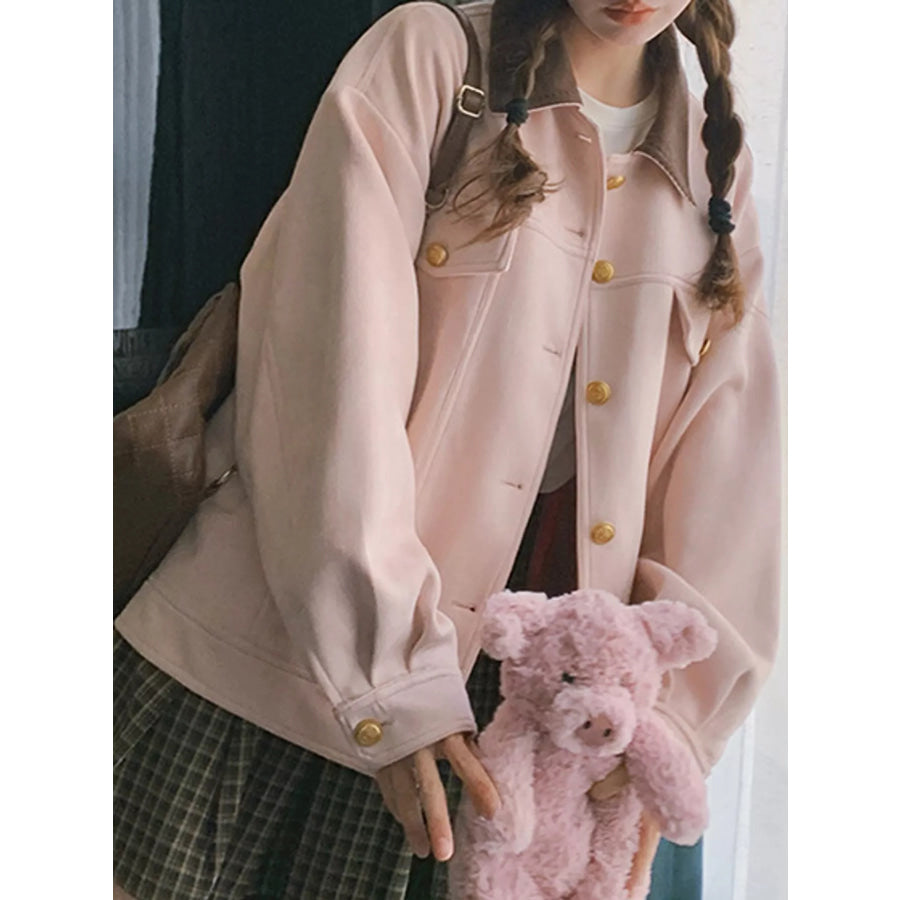 Button Up Dropped Shoulder Jacket Apparel and Accessories