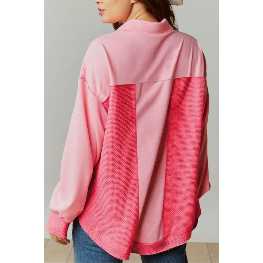 Button Up Dropped Shoulder Long Sleeve Jacket Blush Pink / S Apparel and Accessories