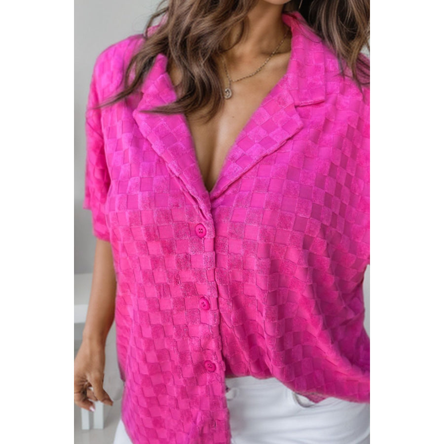 Button Up Dropped Shoulder Shirt Hot Pink / S Apparel and Accessories