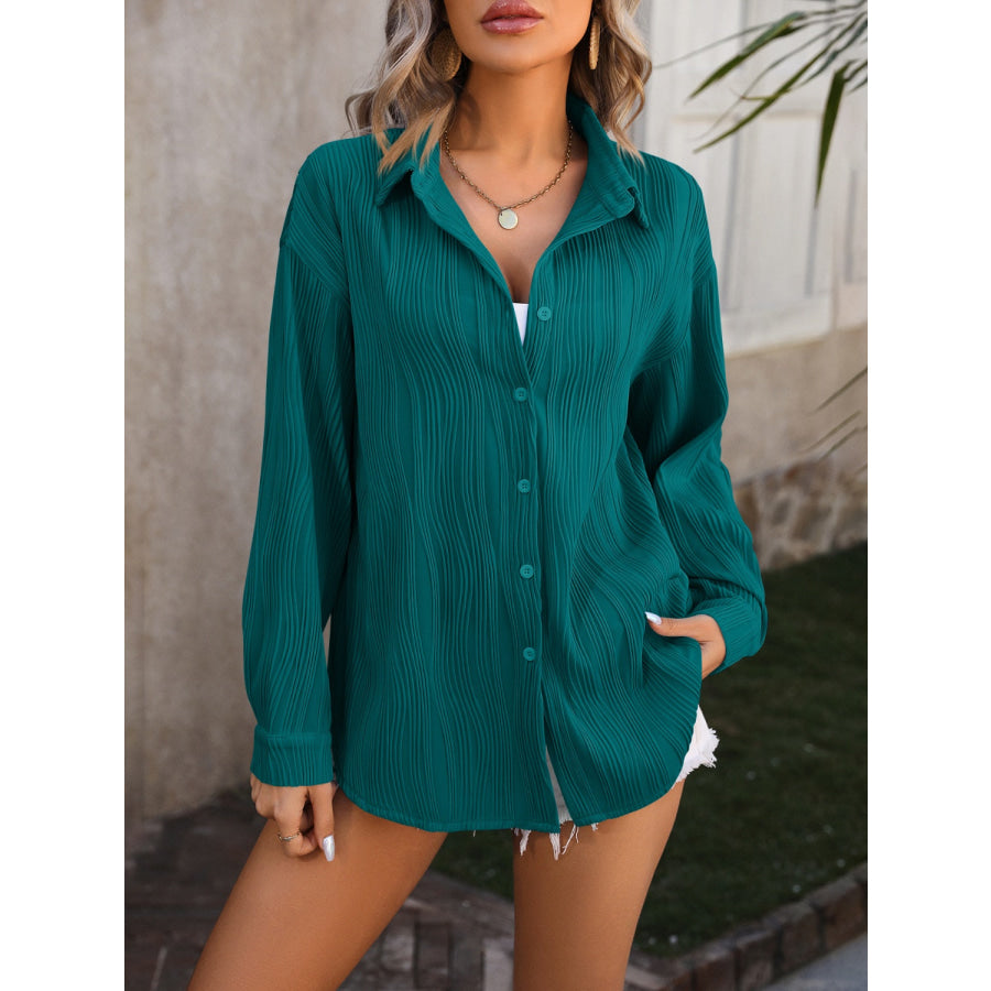 Button Up Dropped Shoulder Shirt Apparel and Accessories