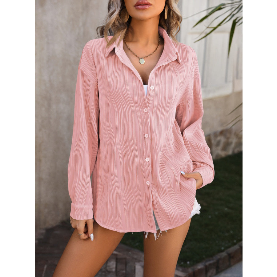 Button Up Dropped Shoulder Shirt Apparel and Accessories