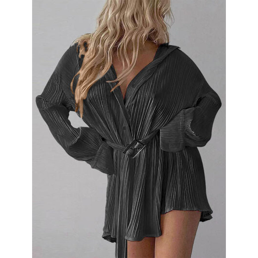 Button Up Dropped Shoulder Shirt Dress Apparel and Accessories