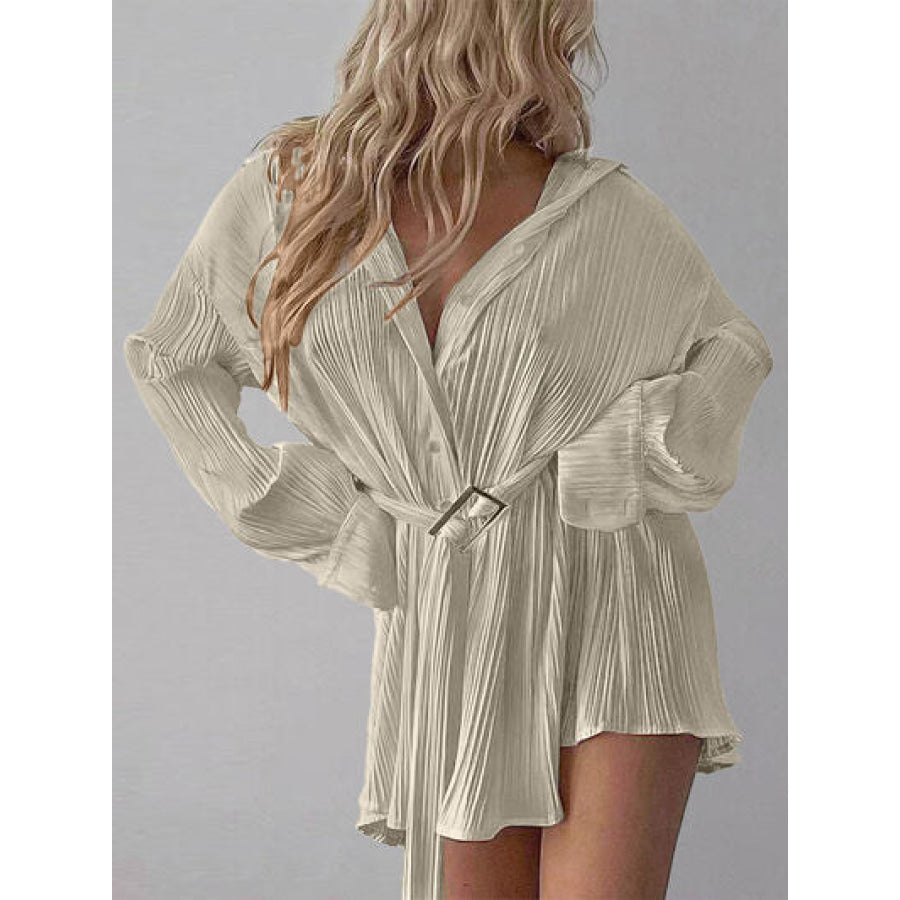 Button Up Dropped Shoulder Shirt Dress Apparel and Accessories