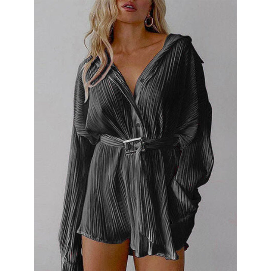 Button Up Dropped Shoulder Shirt Dress Charcoal / S Apparel and Accessories