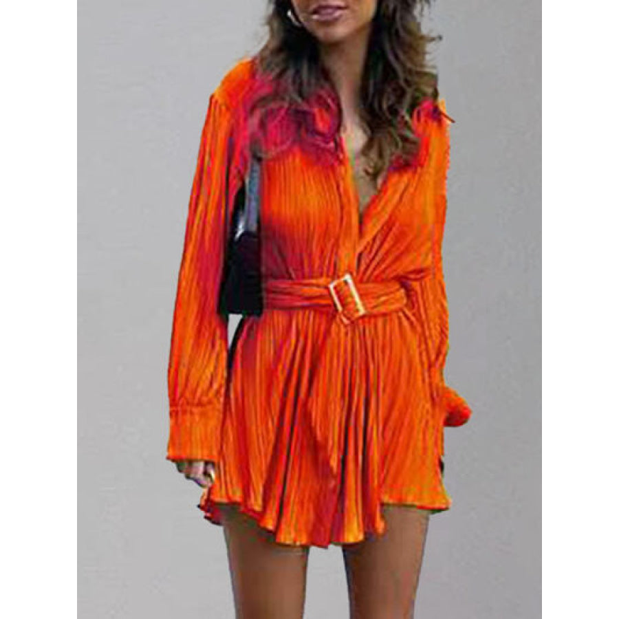 Button Up Dropped Shoulder Shirt Dress Red Orange / S Apparel and Accessories