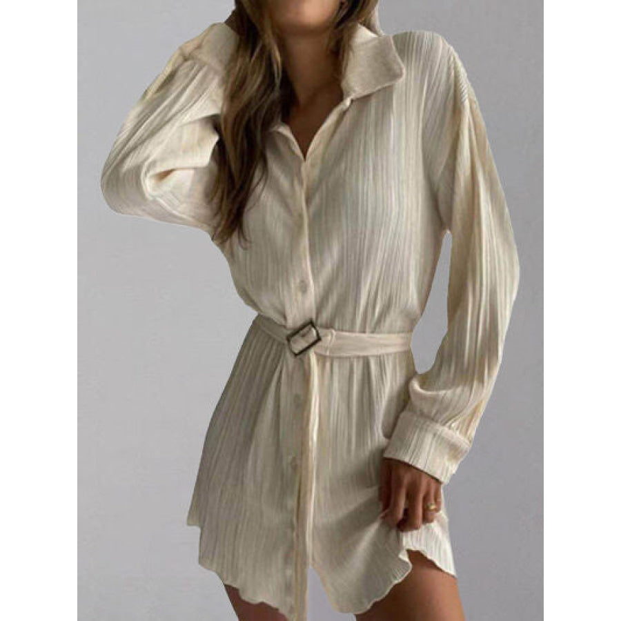 Button Up Dropped Shoulder Shirt Dress Sand / S Apparel and Accessories