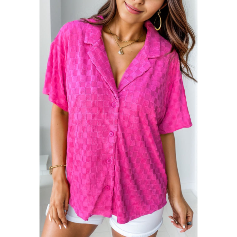 Button Up Dropped Shoulder Shirt Hot Pink / S Apparel and Accessories