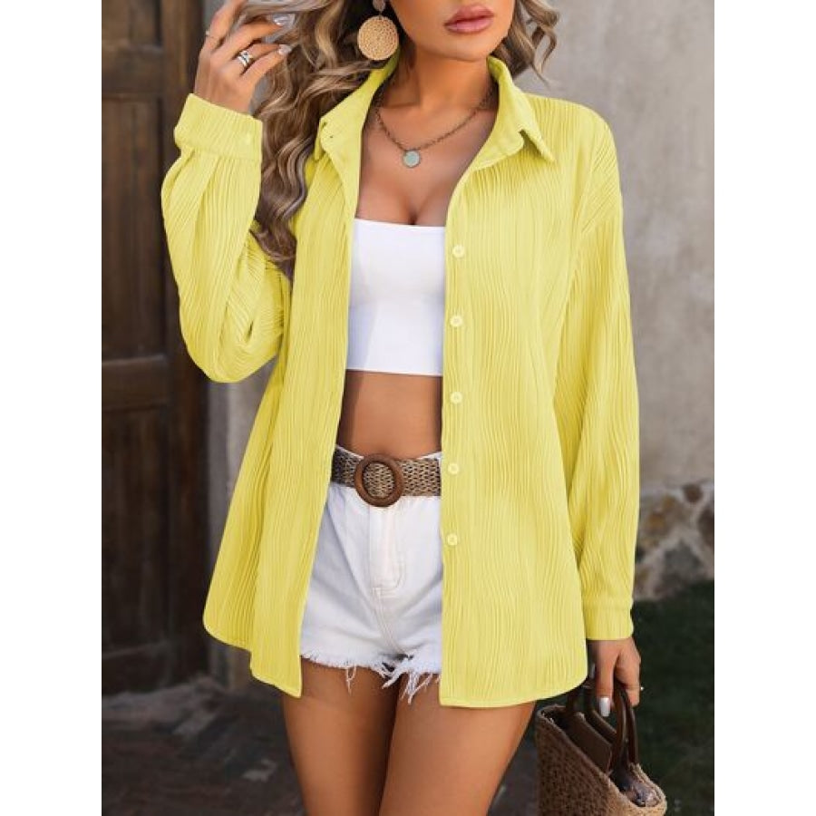 Button Up Dropped Shoulder Shirt Lemon / S Apparel and Accessories