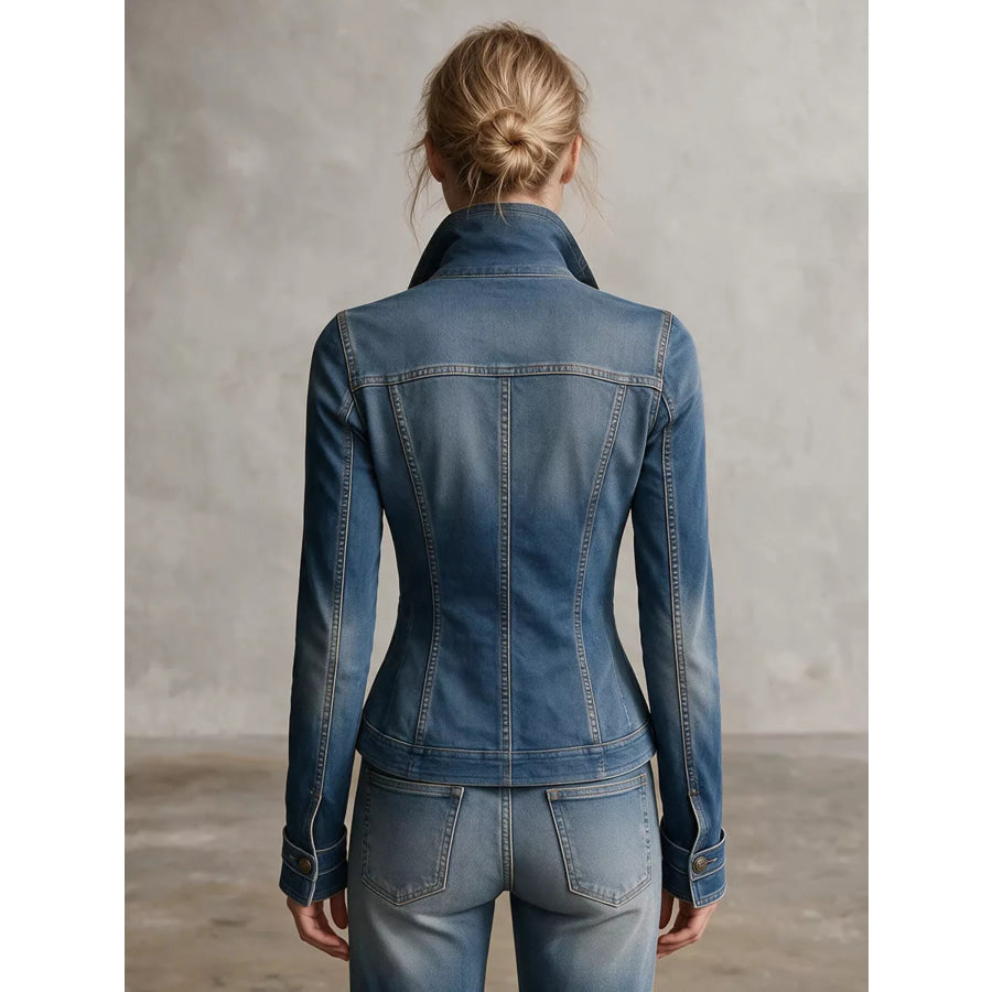 Button Up Fitted Denim Jacket Apparel and Accessories