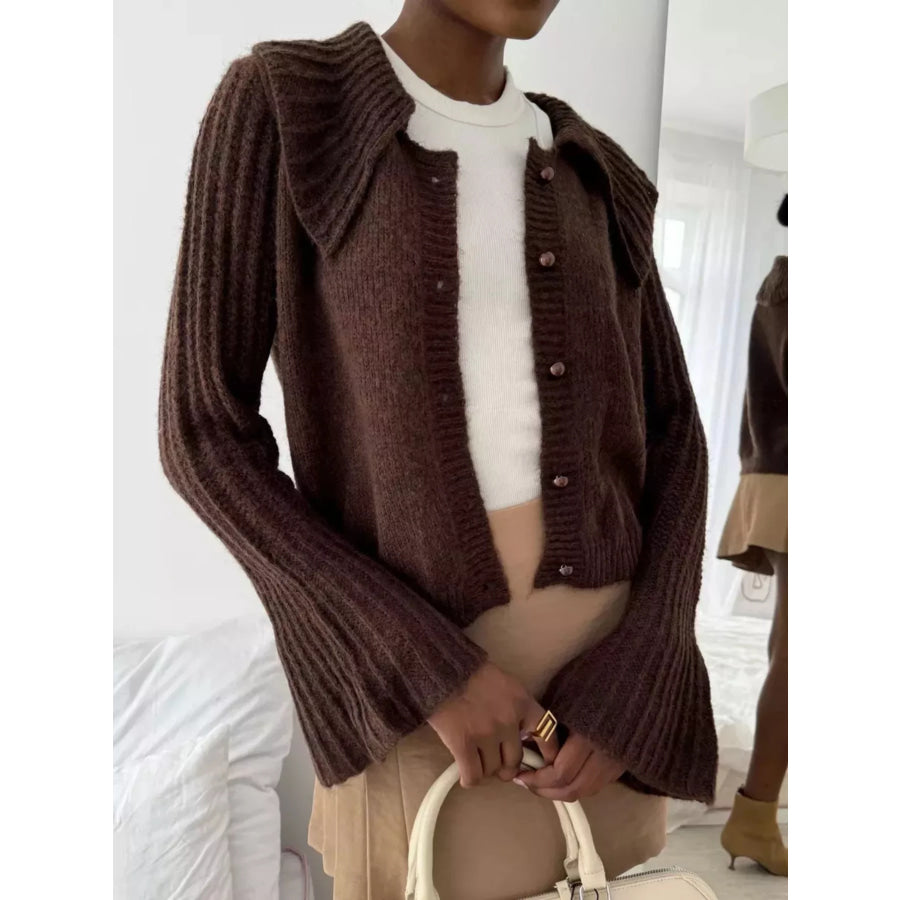 Button Up Flare Sleeve Cardigan Apparel and Accessories