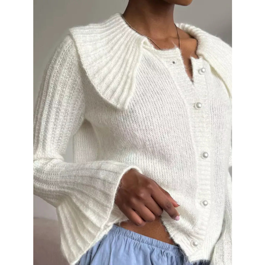 Button Up Flare Sleeve Cardigan Apparel and Accessories
