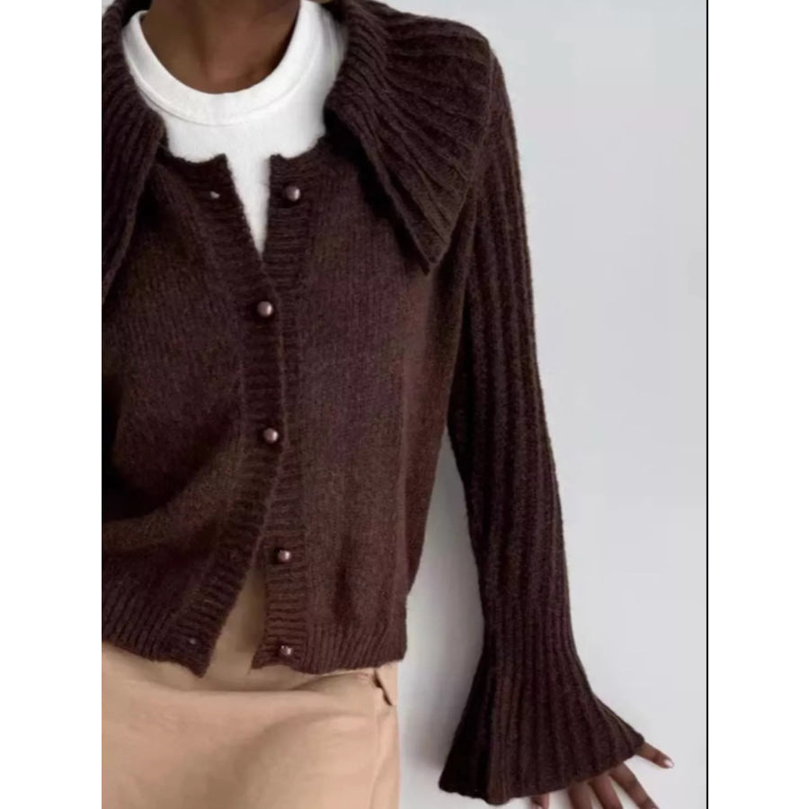 Button Up Flare Sleeve Cardigan Apparel and Accessories