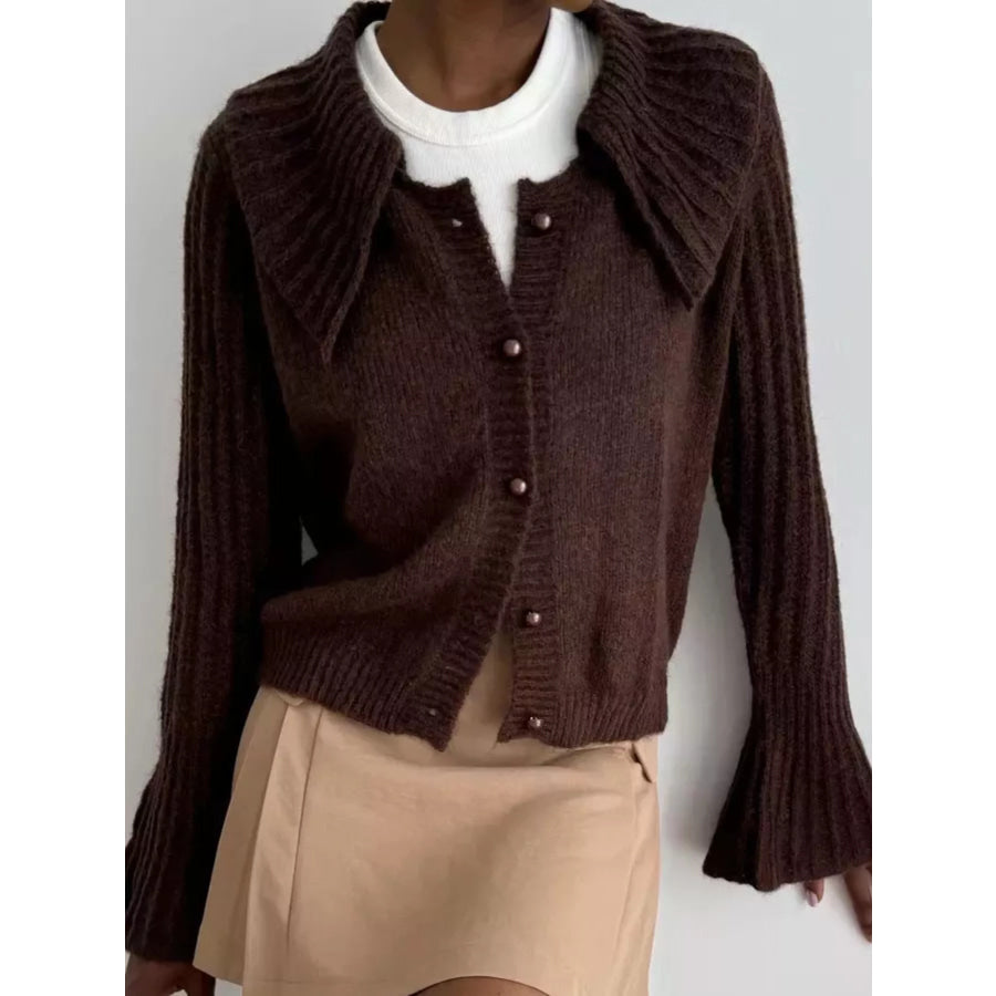 Button Up Flare Sleeve Cardigan Chocolate / S Apparel and Accessories