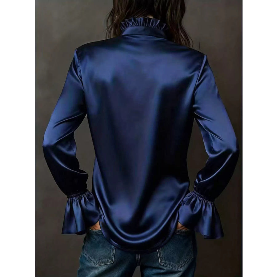 Button Up Flounce Sleeve Shirt Apparel and Accessories