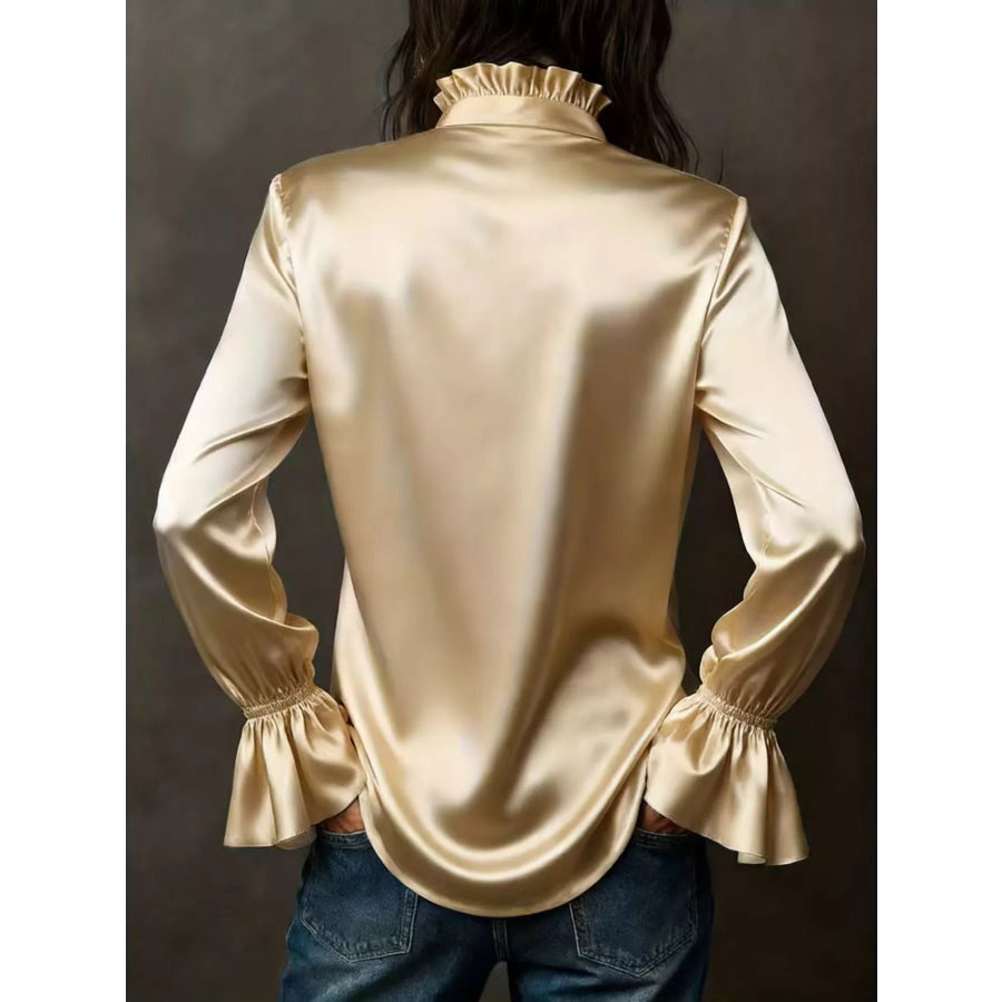 Button Up Flounce Sleeve Shirt Apparel and Accessories