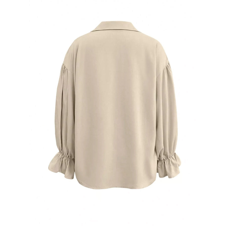 Button Up Flounce Sleeve Shirt Apparel and Accessories