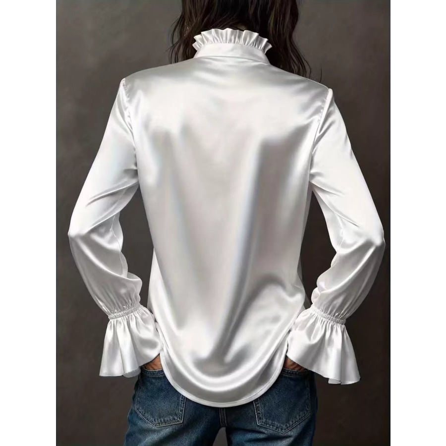 Button Up Flounce Sleeve Shirt Apparel and Accessories