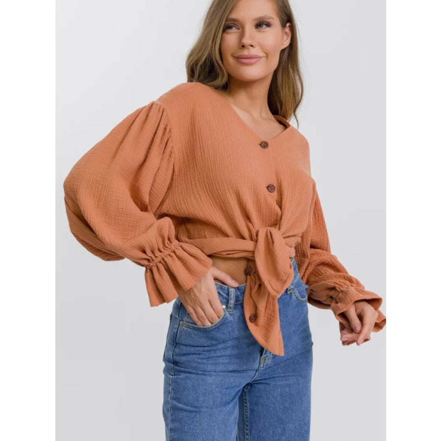 Button Up Flounce Sleeve Shirt Apparel and Accessories