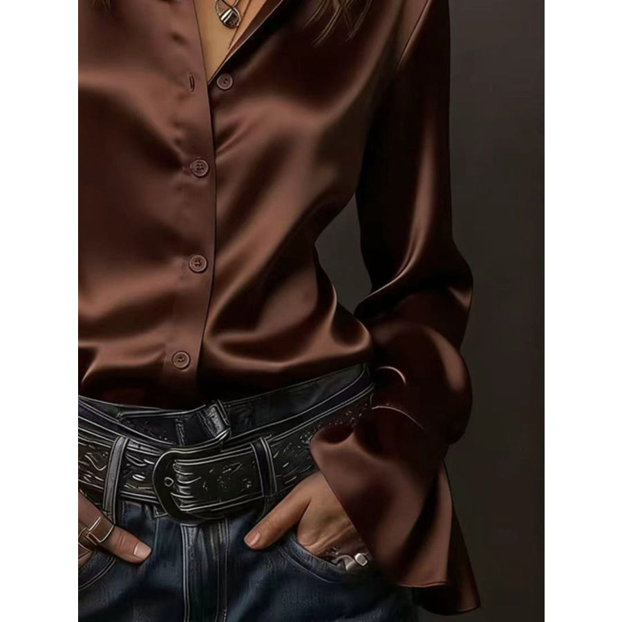 Button Up Flounce Sleeve Shirt Apparel and Accessories