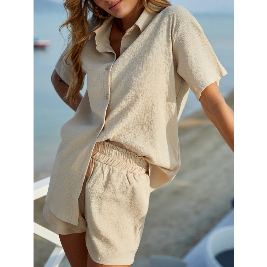 Button Up Half Sleeve Top and Shorts Set Apparel and Accessories