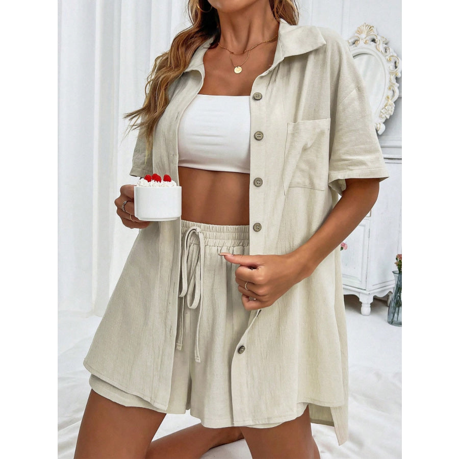 Button Up Half Sleeve Top and Shorts Set Apparel and Accessories