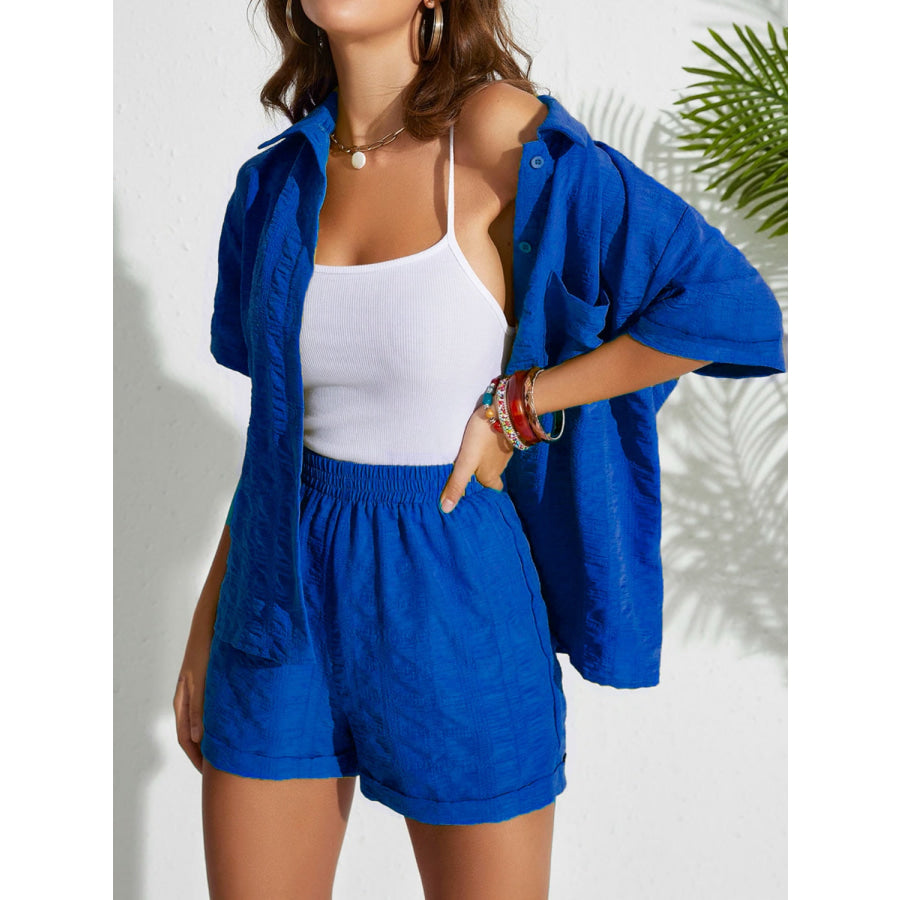 Button Up Half Sleeve Top and Shorts Set Apparel and Accessories