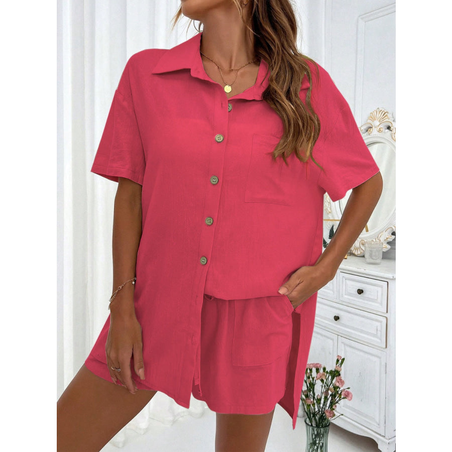 Button Up Half Sleeve Top and Shorts Set Apparel and Accessories