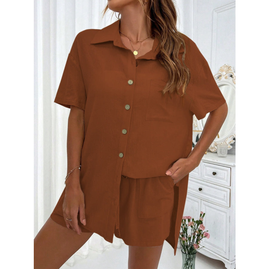 Button Up Half Sleeve Top and Shorts Set Apparel and Accessories