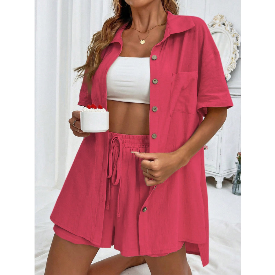 Button Up Half Sleeve Top and Shorts Set Apparel and Accessories