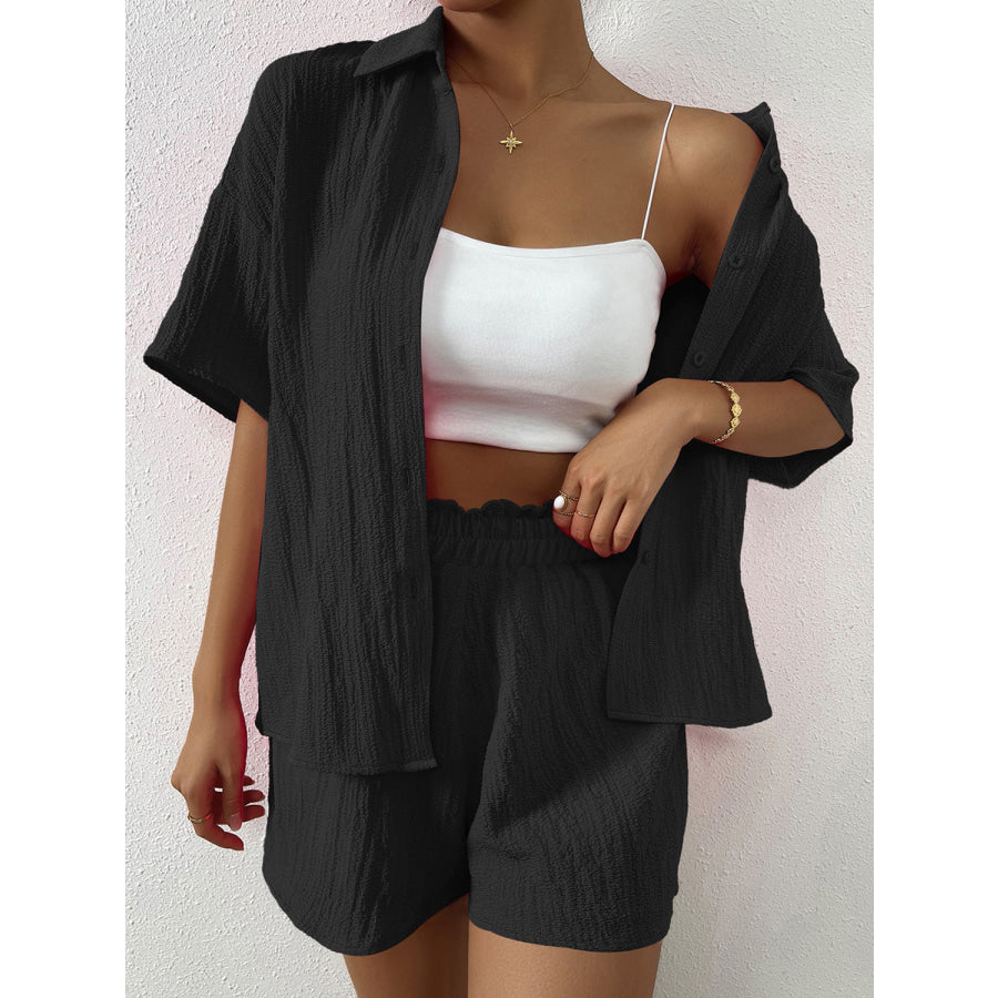 Button Up Half Sleeve Top and Shorts Set Apparel and Accessories