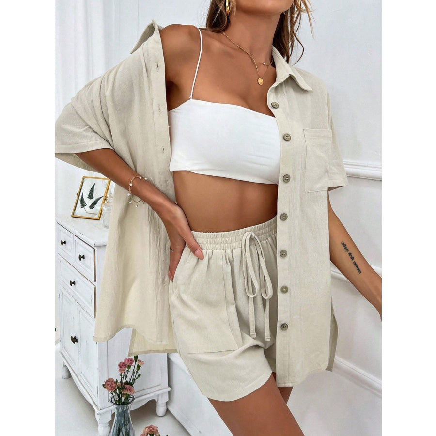 Button Up Half Sleeve Top and Shorts Set Apparel and Accessories