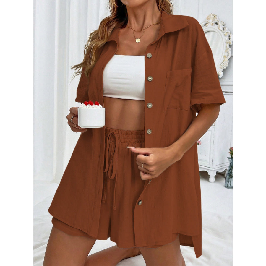 Button Up Half Sleeve Top and Shorts Set Apparel and Accessories