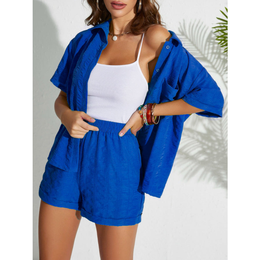 Button Up Half Sleeve Top and Shorts Set Apparel and Accessories