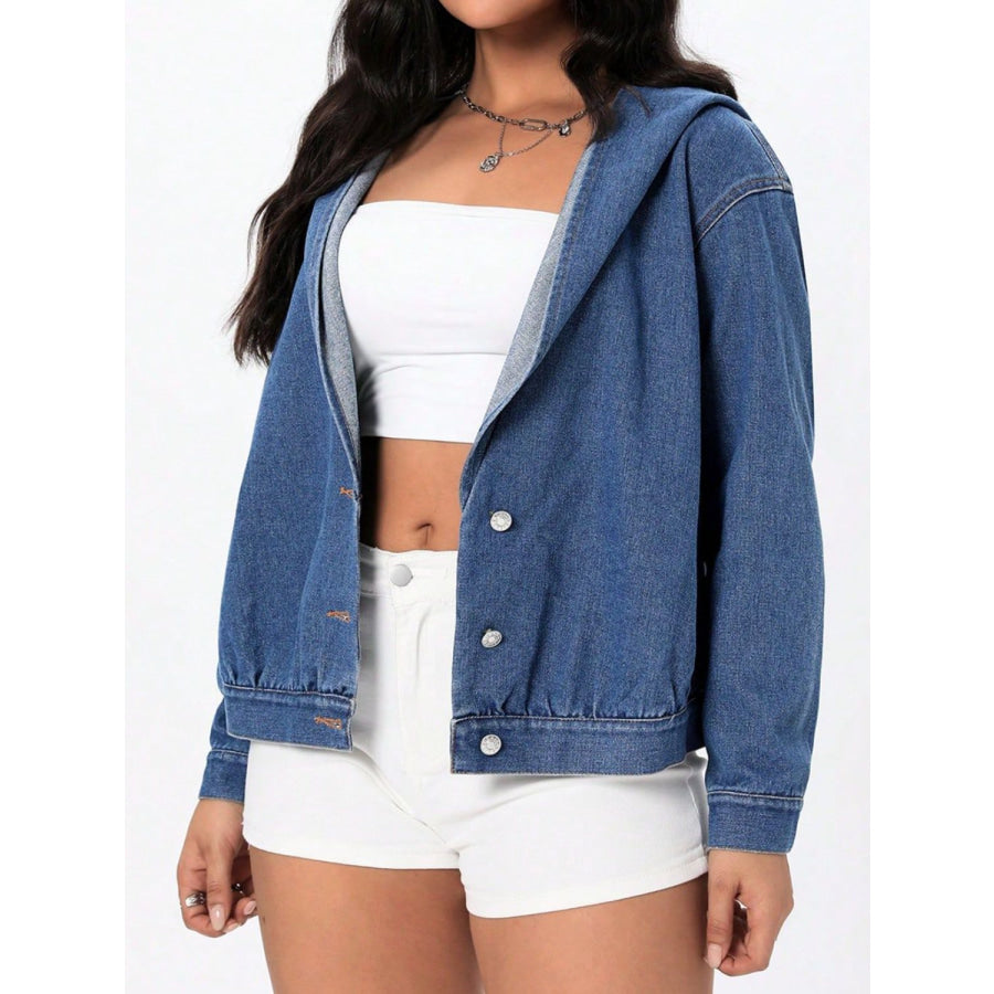 Button Up Hooded Denim Top Apparel and Accessories