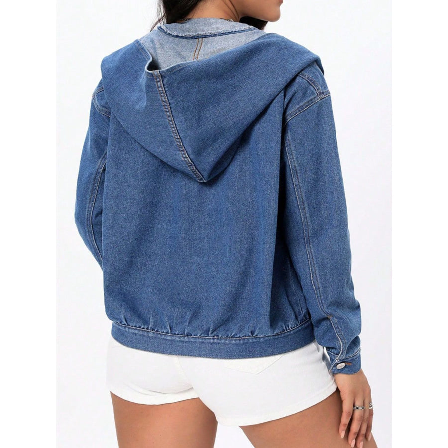 Button Up Hooded Denim Top Apparel and Accessories