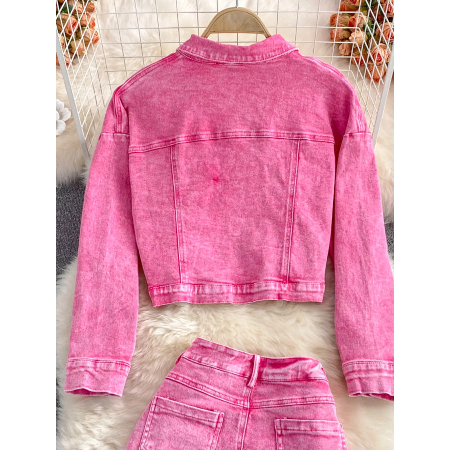 Button Up Jacket and Slit Skirt Denim Set Apparel and Accessories